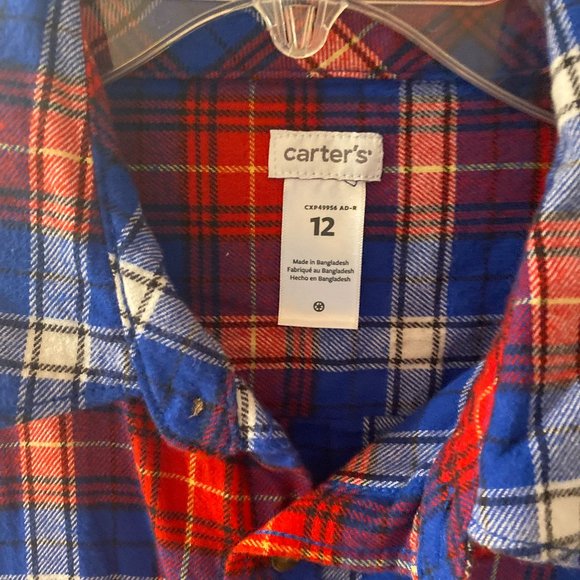 Carter's Other - CARTERS KIDS NWT RED/WHITE/BLUE COTTON FLANNEL BUTTONDOWN SHIRT LONG SLEEVE SZ12
